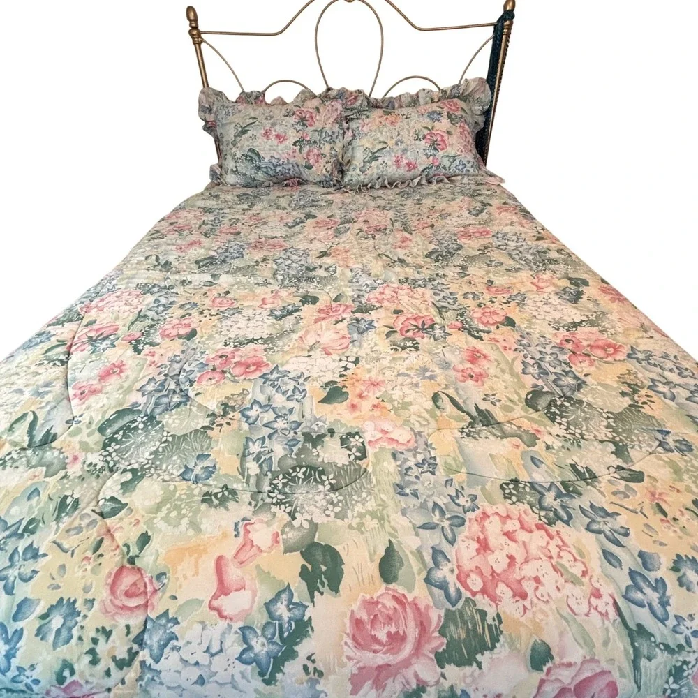 Wamsutta Vintage Floral Comforter Set Pink Blue Green Garden Cottagecore Full